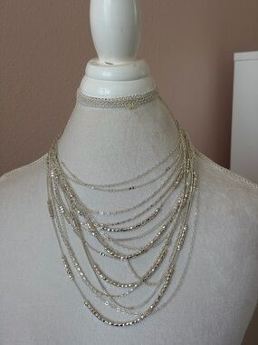 Multi-Strand Silver Statement Necklace – Boho Layered Drape